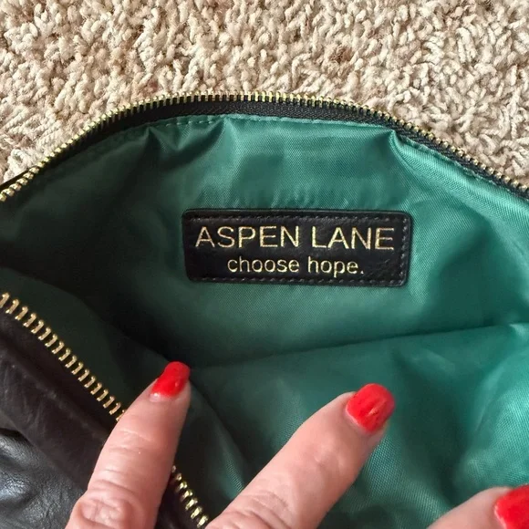 Aspen Lane Black Foldover Crossbody / Clutch with Red / Pink / White Stripe - Picture 3 of 3